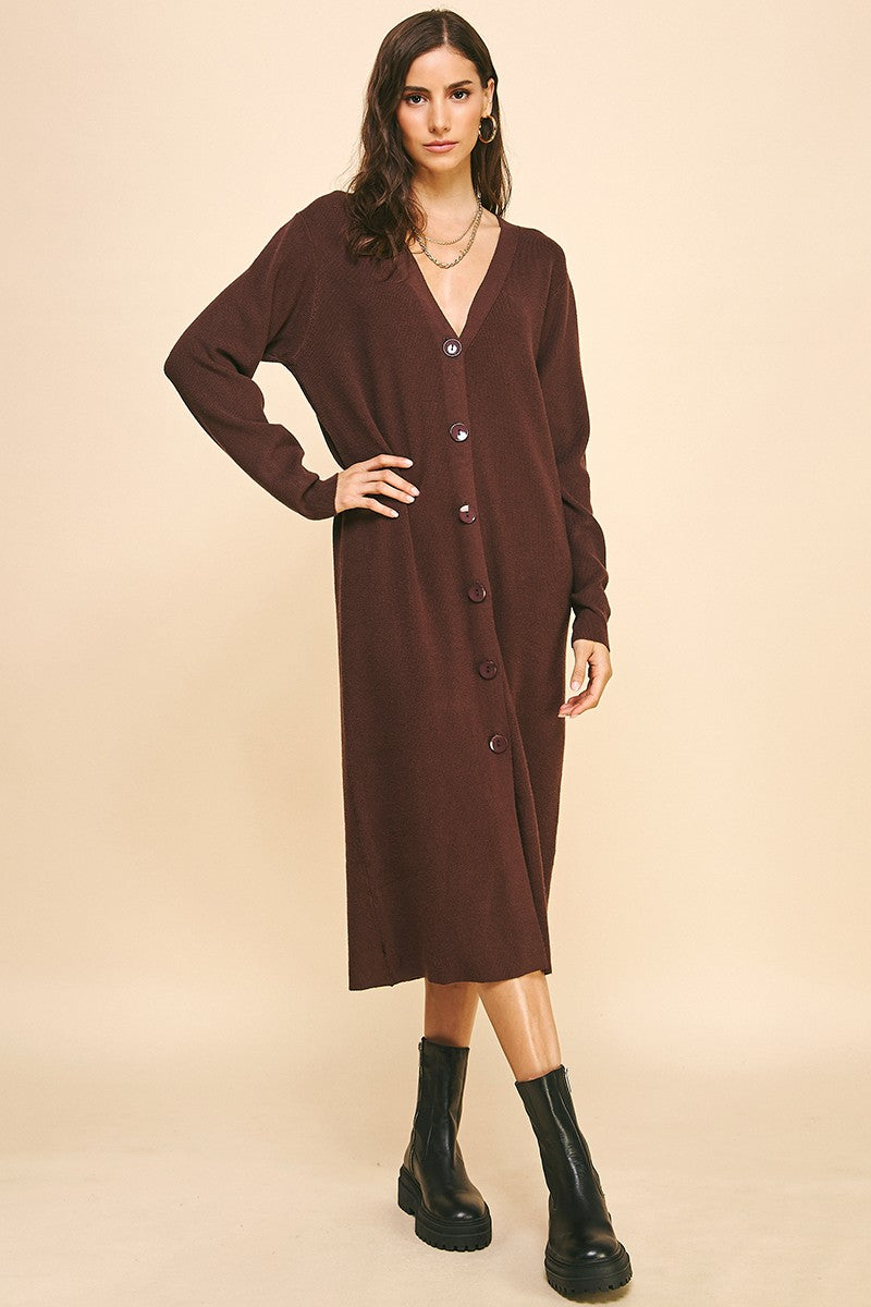 BROWN MIDI SWEATER DRESS