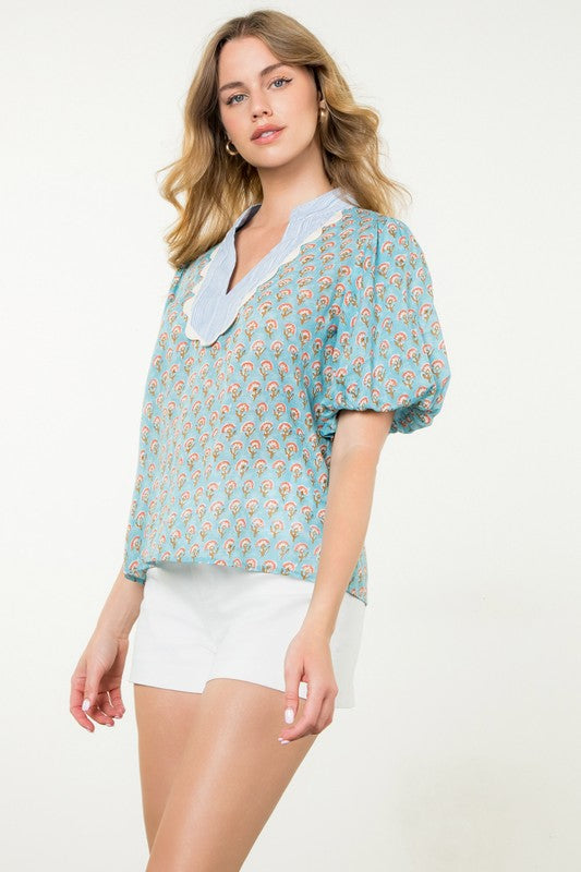 PUFF SLV PRINT BLOUSE