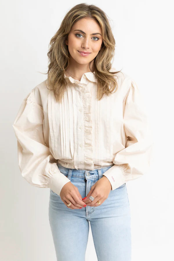 PLEAT RUFFLE TRIP TOP