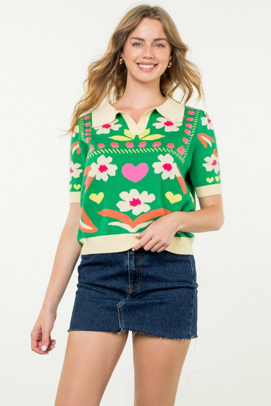 FLOWER SS SWEATER TOP