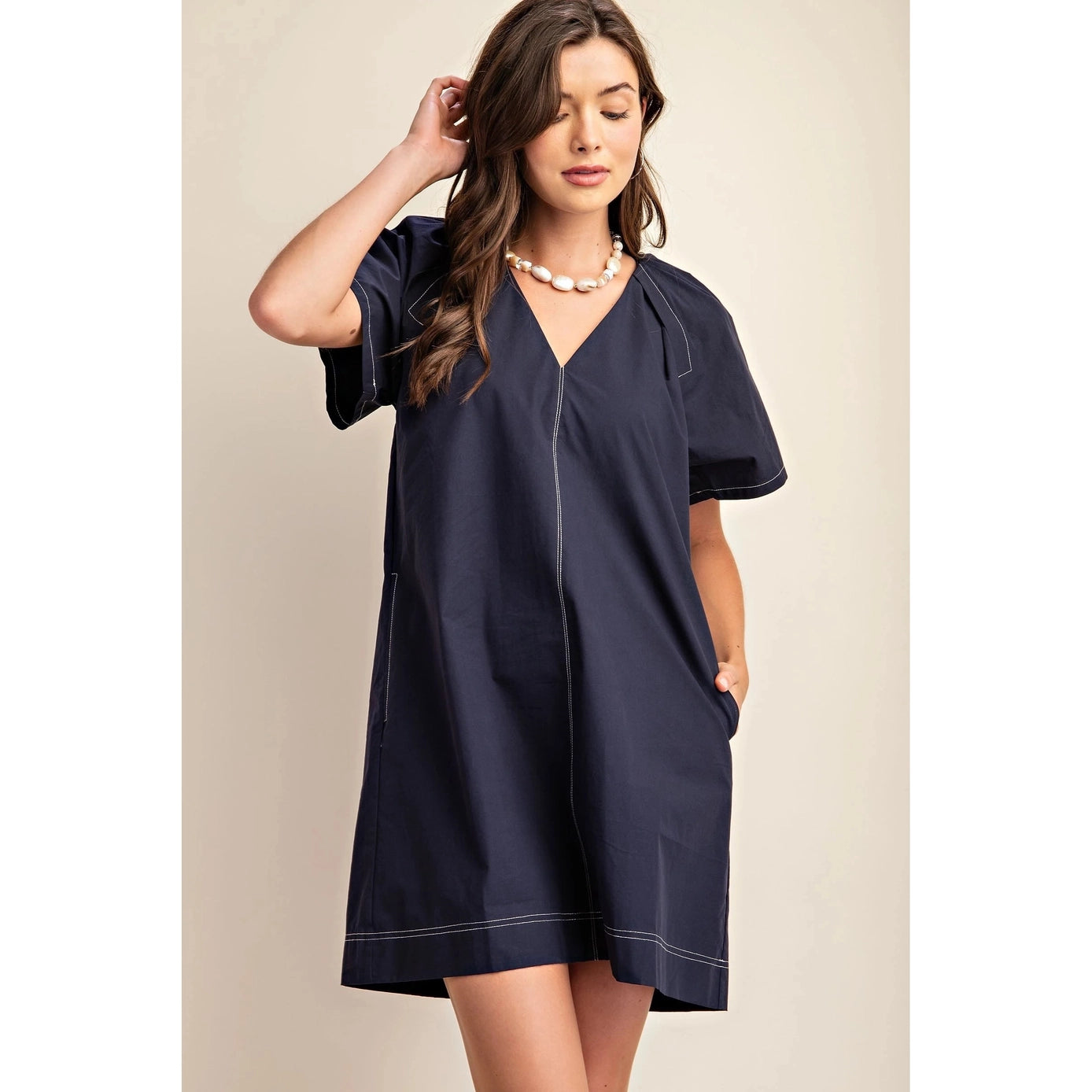 SOLID CONTRAST STICH SS DRESS