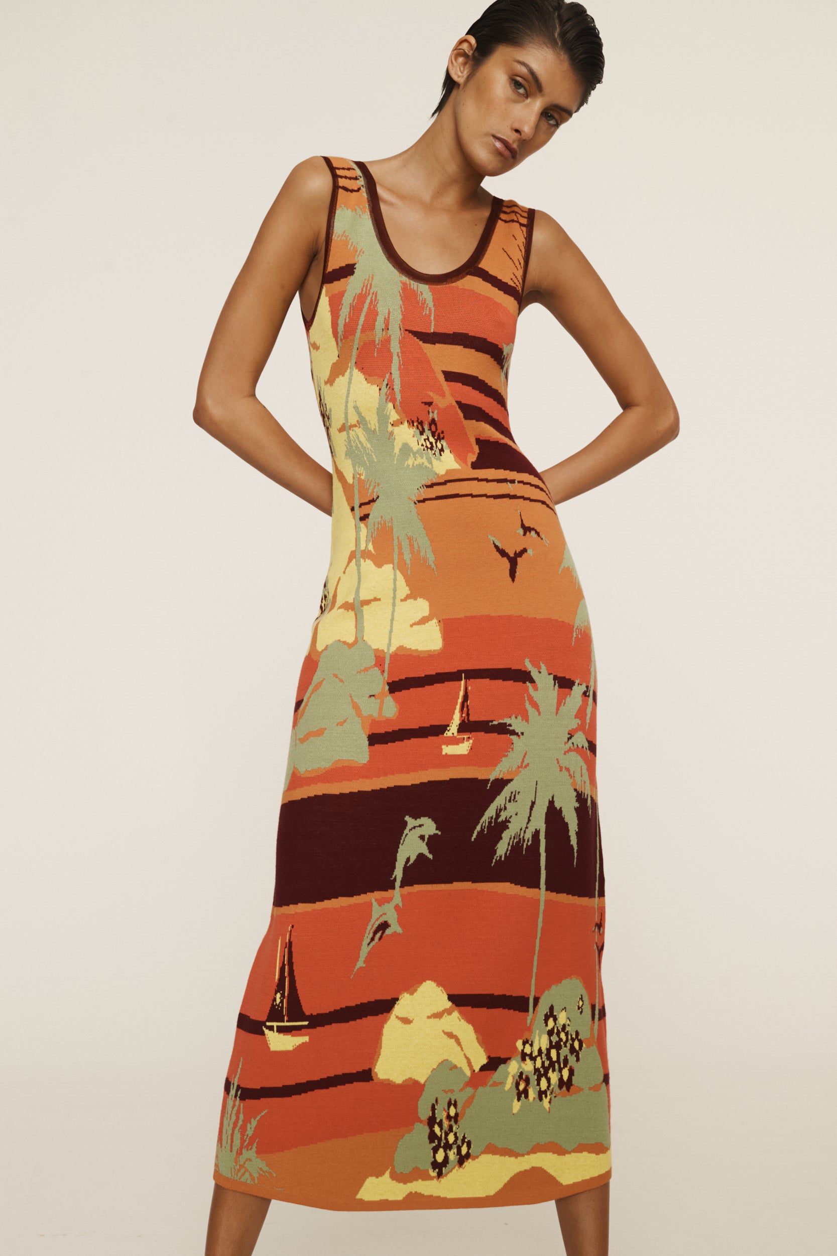 PALM ISLAND KNIT MIDI DRESS